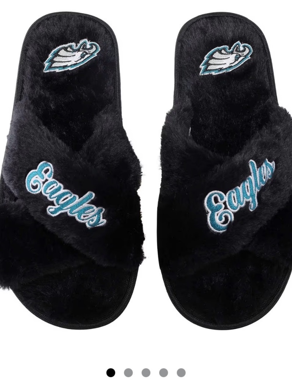 Women's Plush Black Eagles Slide Slippers with Teal & White Embroidery